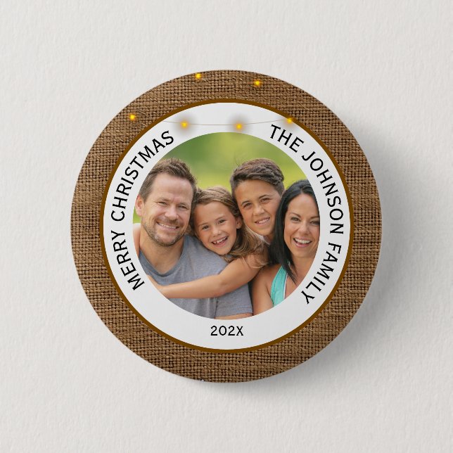 Rustic Farmhouse Family Photo Christmas  6 Cm Round Badge (Front)