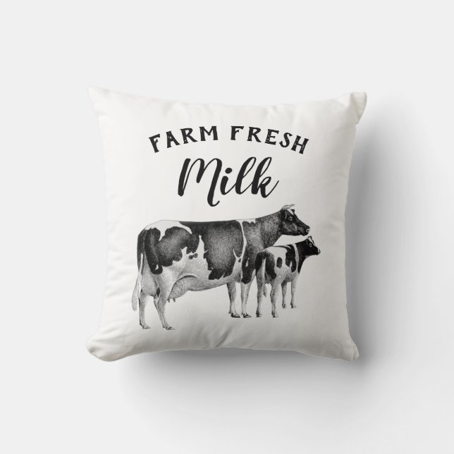 Rustic Farmhouse Farm Fresh Milk Cow Calf | White Cushion (Front)