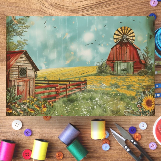 Rustic Farmhouse Field and Barn Decoupage Tissue Paper (Rustic Farmhouse Field and Barn Decoupage Tissue Paper)