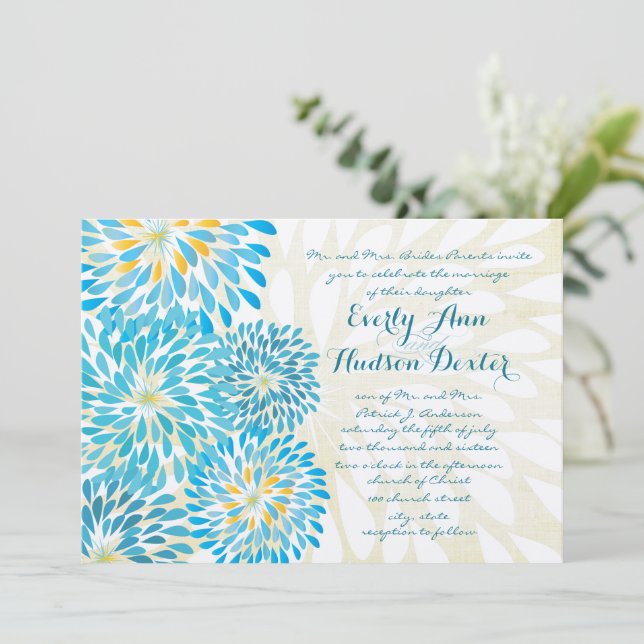 Rustic Farmhouse Floral Chrysanthemum Wedding  Invitation (Standing Front)
