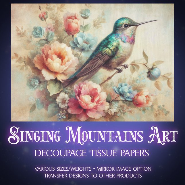 Rustic Farmhouse Floral Hummingbird Decoupage Tissue Paper (Creator Uploaded)