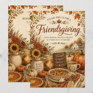 Rustic Farmhouse Friendsgiving Fall Autumn Dinner Invitation