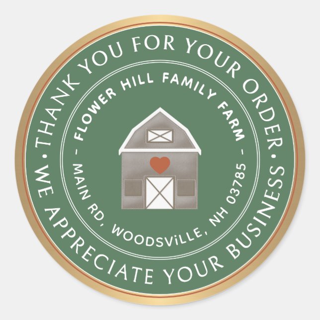 Rustic Farmhouse Gold Border Thank You Sticker    (Front)