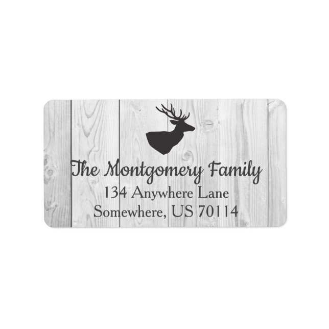 Rustic Farmhouse Gray Deer & White Wood Planks Label (Front)