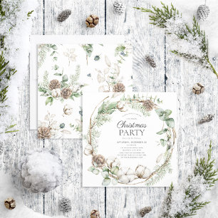 Rustic Farmhouse Greenery Wreath Christmas Party Invitation