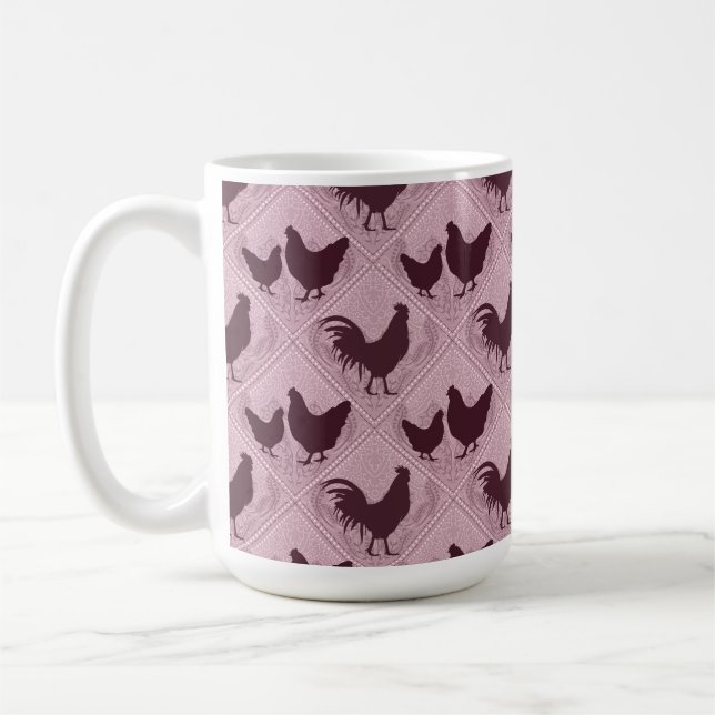 Rustic Farmhouse Hen Pattern – In Pink Coffee Mug (Left)