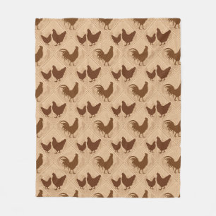 Rustic Farmhouse Hen Pattern – In Warm Brown Fleece Blanket