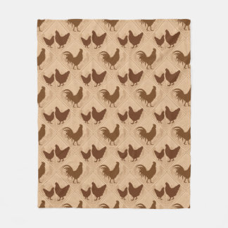 Rustic Farmhouse Hen Pattern – In Warm Brown Fleece Blanket