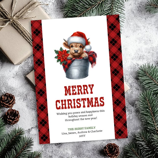 Rustic farmhouse highland cow Christmas card (Rustic farmhouse highland cow Christmas card)