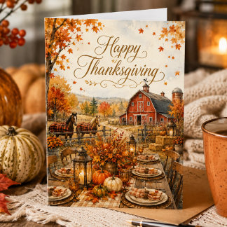Rustic Farmhouse Horses & Harvest Thanksgiving Card