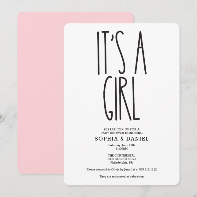 Rustic Farmhouse It's A Girl Baby Shower Invite  (Front/Back)