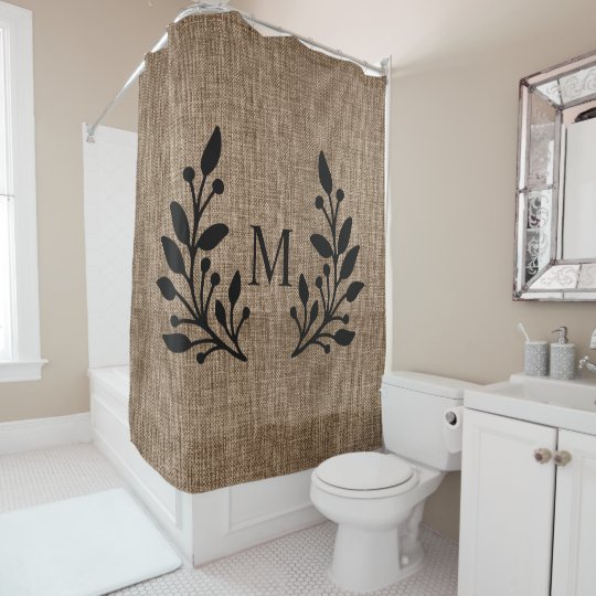 Rustic Farmhouse Laurels Burlap Monogrammed Showe Shower Curtain Zazzle
