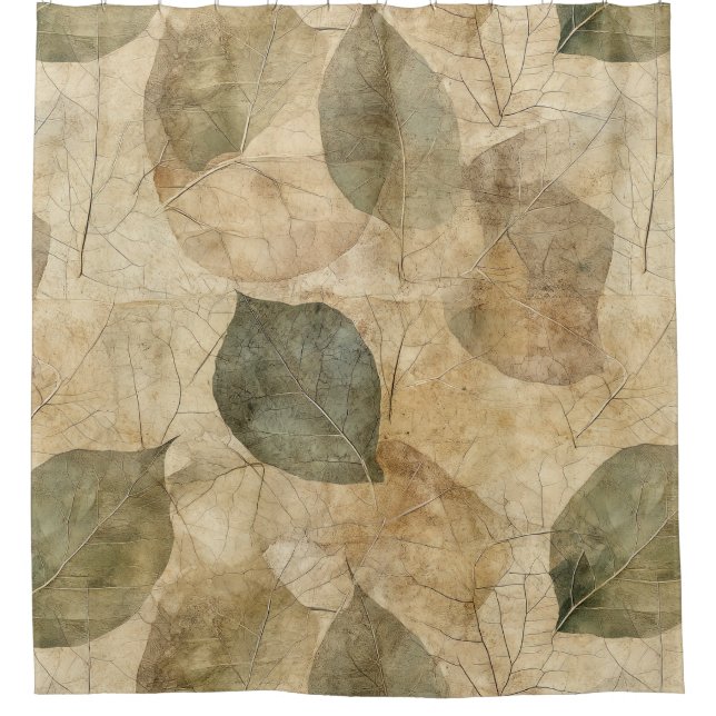 Rustic Farmhouse Leaf and Twig in Earthy Tones Shower Curtain (Front)