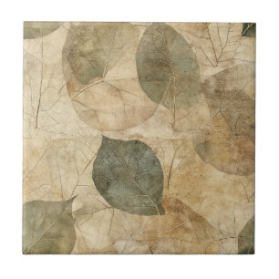 Rustic Farmhouse Leaf and Twig in Earthy Tones Tile
