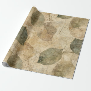 Rustic Farmhouse Leaf and Twig in Earthy Tones Wrapping Paper