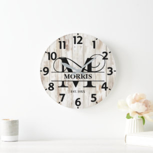 Rustic Farmhouse M Monogram Large Clock