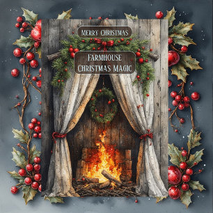 Rustic Farmhouse Magic Christmas Fireplace Hearth Holiday Card