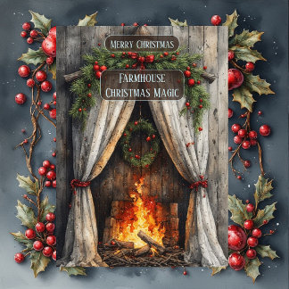 Rustic Farmhouse Magic Christmas Fireplace Hearth Holiday Card