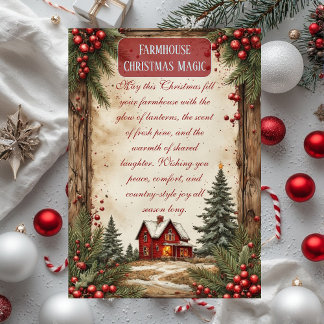 Rustic Farmhouse Magic Christmas Red Barn Country Holiday Card
