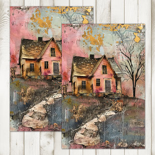 RUSTIC FARMHOUSE MIXED MEDIA ART DECOUPAGE TISSUE PAPER
