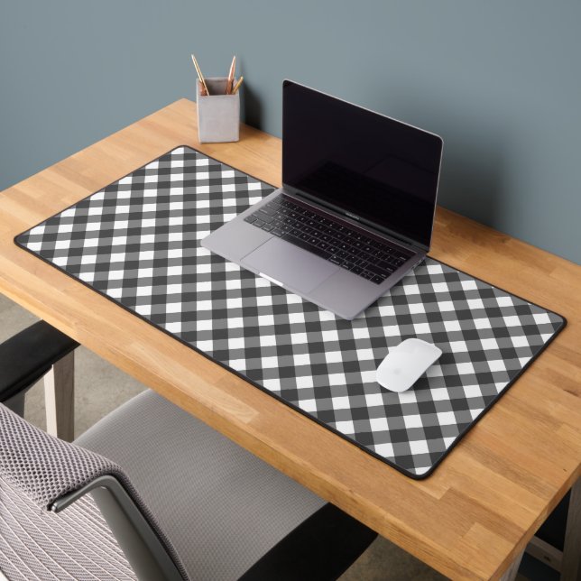 Rustic Farmhouse Monochrome Buffalo Check Geometri Desk Mat (Office 2)