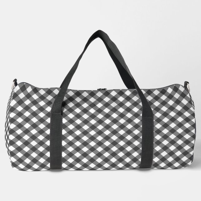 Rustic Farmhouse Monochrome Buffalo Check Geometri Duffle Bag (Front)