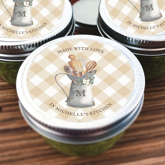 Rustic Farmhouse Monogram Classic Round Sticker (Creator Uploaded)