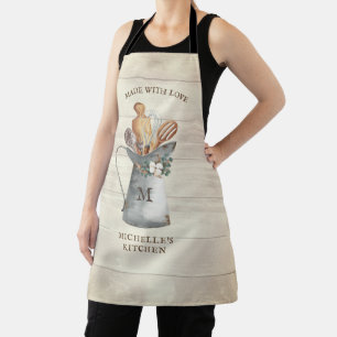 Rustic Farmhouse Monogram Floral Kitchen Apron