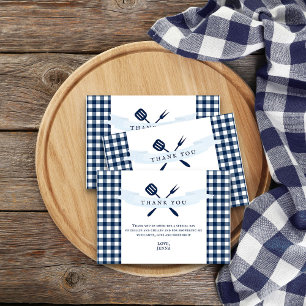 Rustic Farmhouse Navy Blue Plaid BBQ Bridal Shower Thank You Card