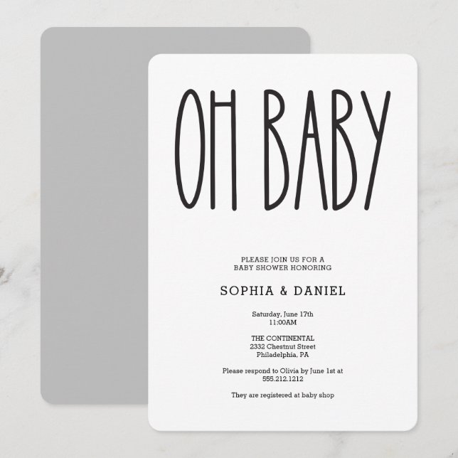 Rustic Farmhouse Oh Baby Shower Invite  (Front/Back)
