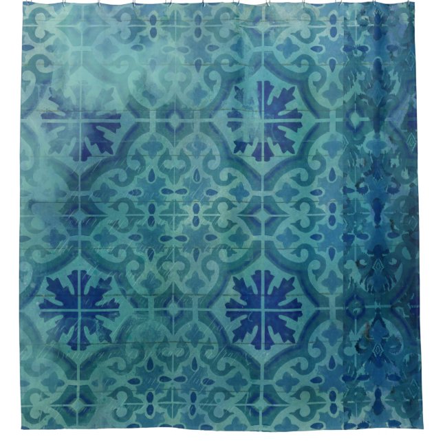 Rustic Farmhouse Old Havana Tile Pattern Beach Shower Curtain (Front)