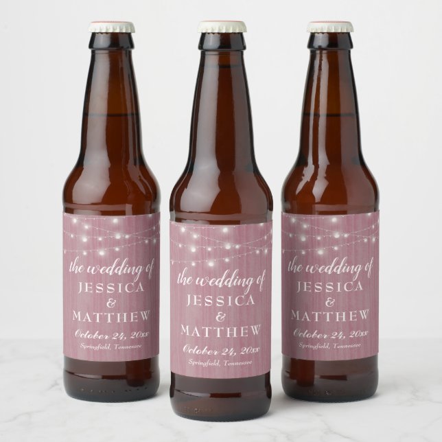 Rustic Farmhouse Pink Lights Beer Bottle Label (Bottles)
