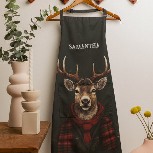 Rustic Farmhouse Plaid Deer And Green Apron