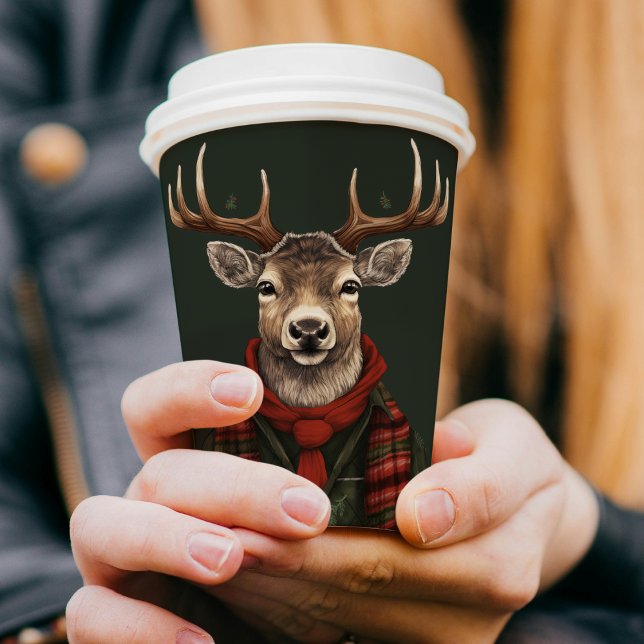 Rustic Farmhouse Plaid Deer And Green Paper Cups (Creator Uploaded)