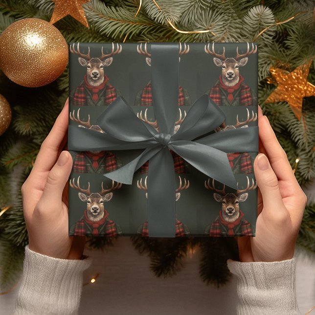Rustic Farmhouse Plaid Deer And Green Wrapping Paper (Creator Uploaded)