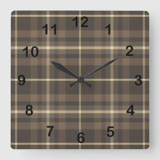 Rustic Farmhouse Plaid Tartan in Beige & Brown Square Wall Clock