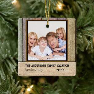 Rustic Farmhouse Planks Family Vacation photo Ceramic Ornament
