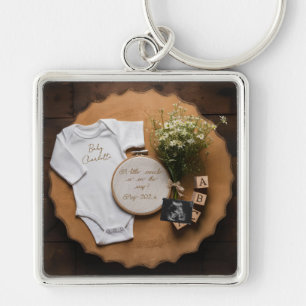 Rustic farmhouse Pregnancy Announcement keepsake  Key Ring