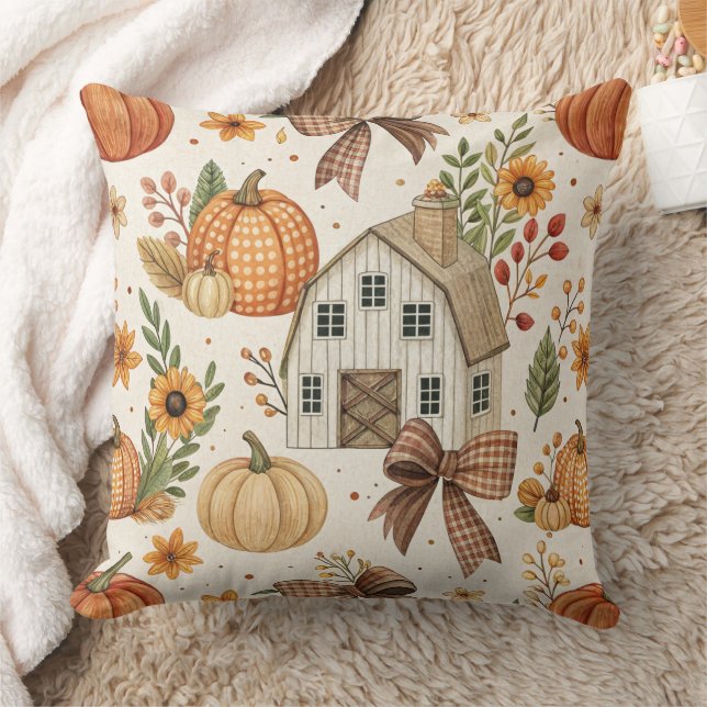 Rustic Farmhouse Pumpkin Autumn Pattern Cushion (Blanket)