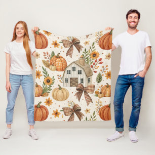 Rustic Farmhouse Pumpkin Autumn Pattern Fleece Blanket