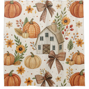 Rustic Farmhouse Pumpkin Autumn Pattern Shower Curtain