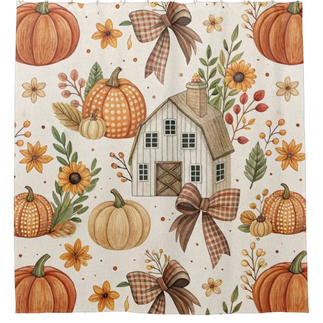 Rustic Farmhouse Pumpkin Autumn Pattern Shower Curtain (Front)