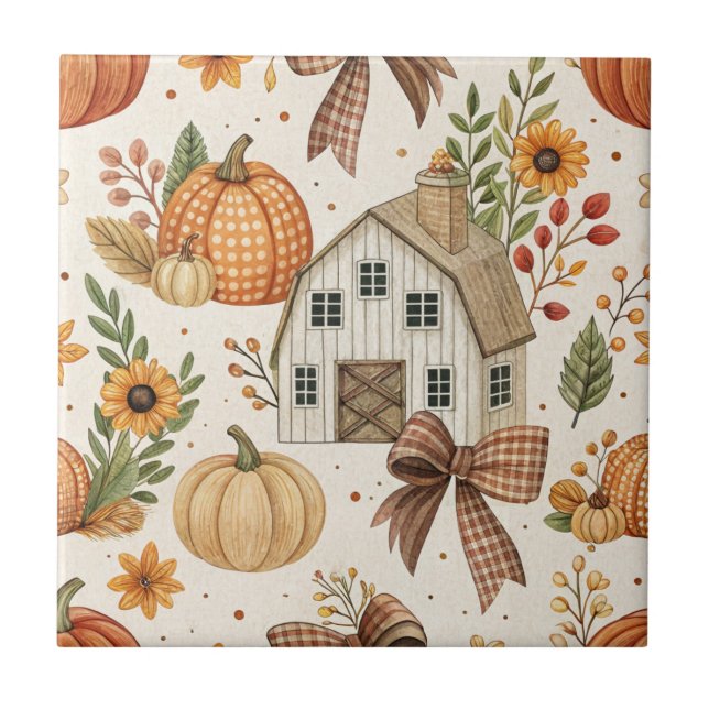 Rustic Farmhouse Pumpkin Autumn Pattern Tile (Front)