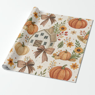 Rustic Farmhouse Pumpkin Autumn Pattern Wrapping Paper