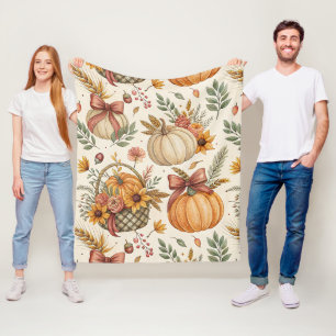 Rustic Farmhouse Pumpkin Sunflower in Autumn Tones Fleece Blanket