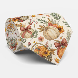 Rustic Farmhouse Pumpkin Sunflower in Autumn Tones Tie
