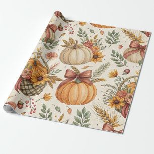 Rustic Farmhouse Pumpkin Sunflower in Autumn Tones Wrapping Paper