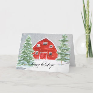 Rustic Farmhouse Red Barn in the Snow Christmas Holiday Card