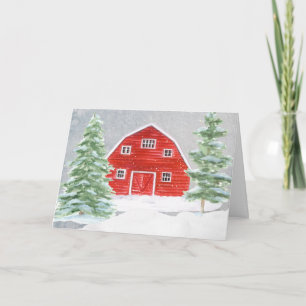 Rustic Farmhouse Red Barn in the Snow Christmas Holiday Card