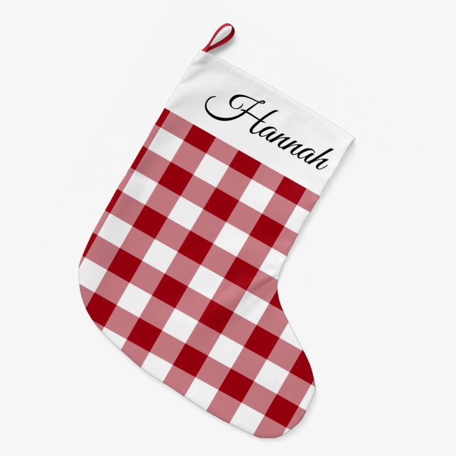 Rustic Farmhouse Red Checked Merry Christmas Large Christmas Stocking (Front (Hanging))